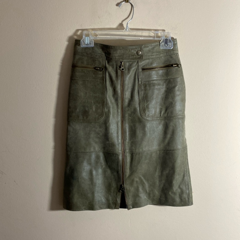Vintage Jessie Della Femina Olive Green Leather Skirt
